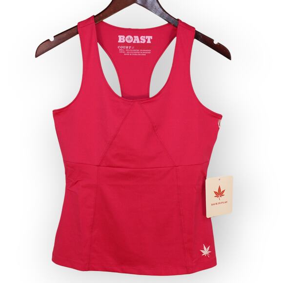 BOAST USA Women Active Tank Medium Fuschia Stretch Bra Racerback Leaf Logo - Picture 8 of 9